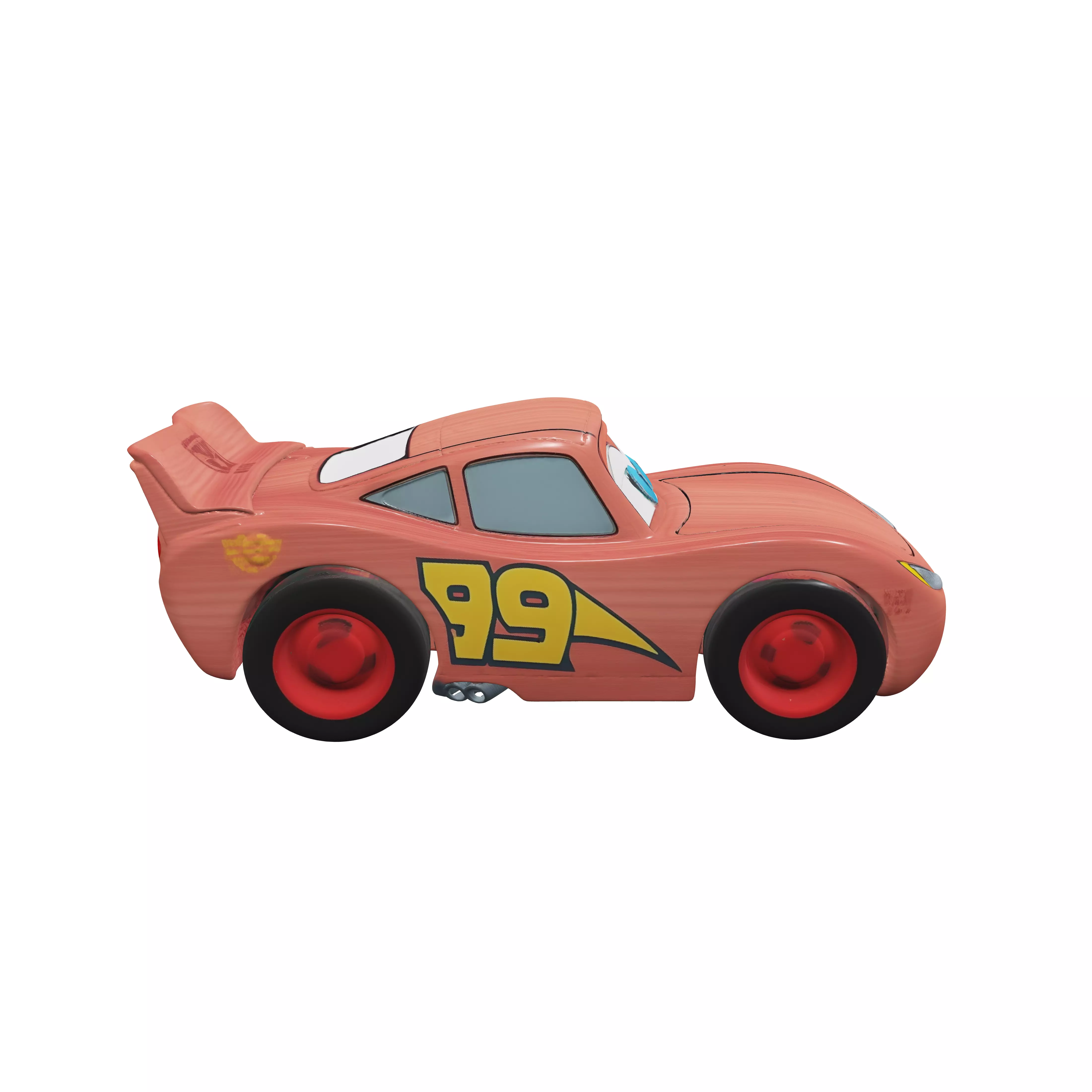 Isometric view of a handcrafted chunky wooden toy car stylized 3D model