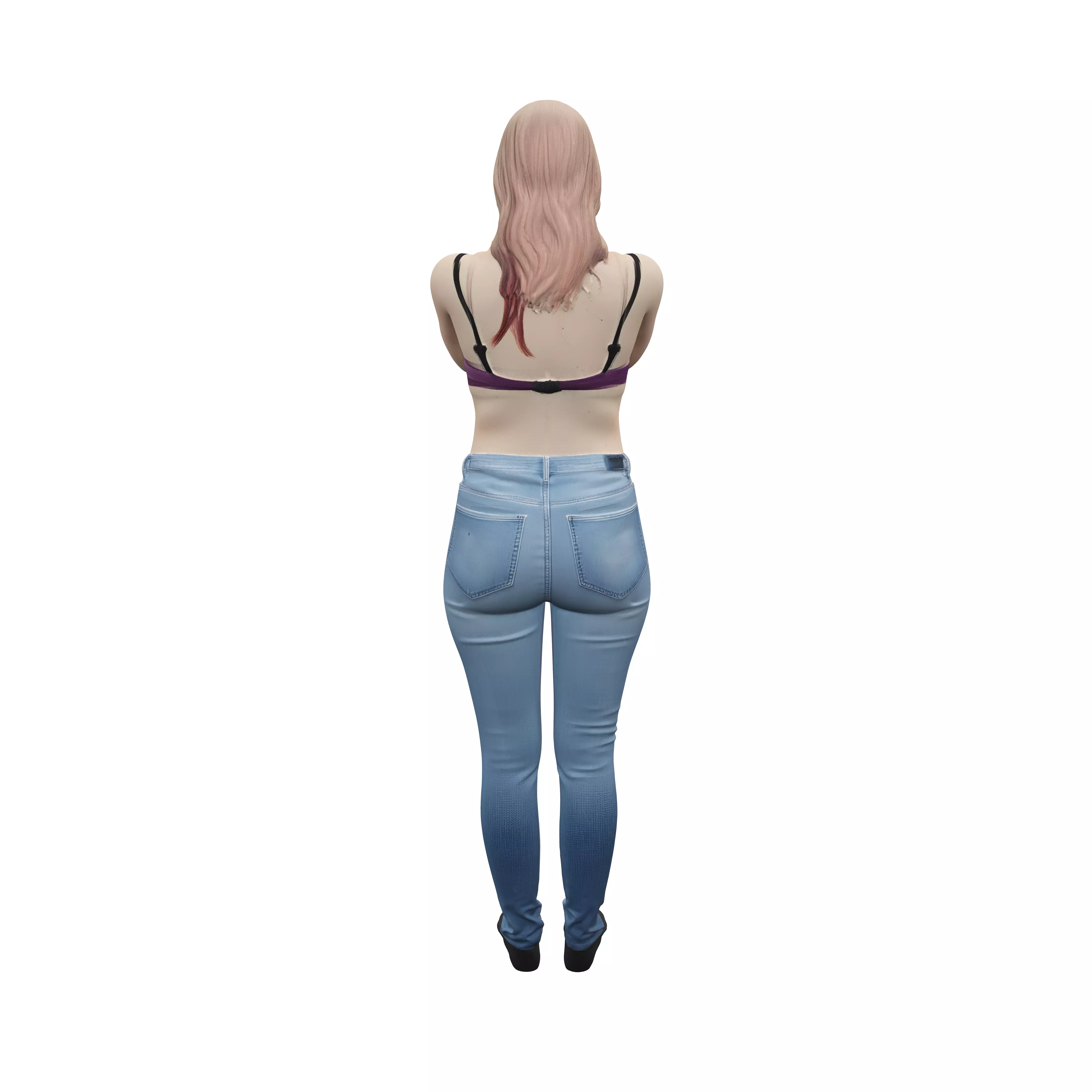 Back View in Denim Jeans 3D model