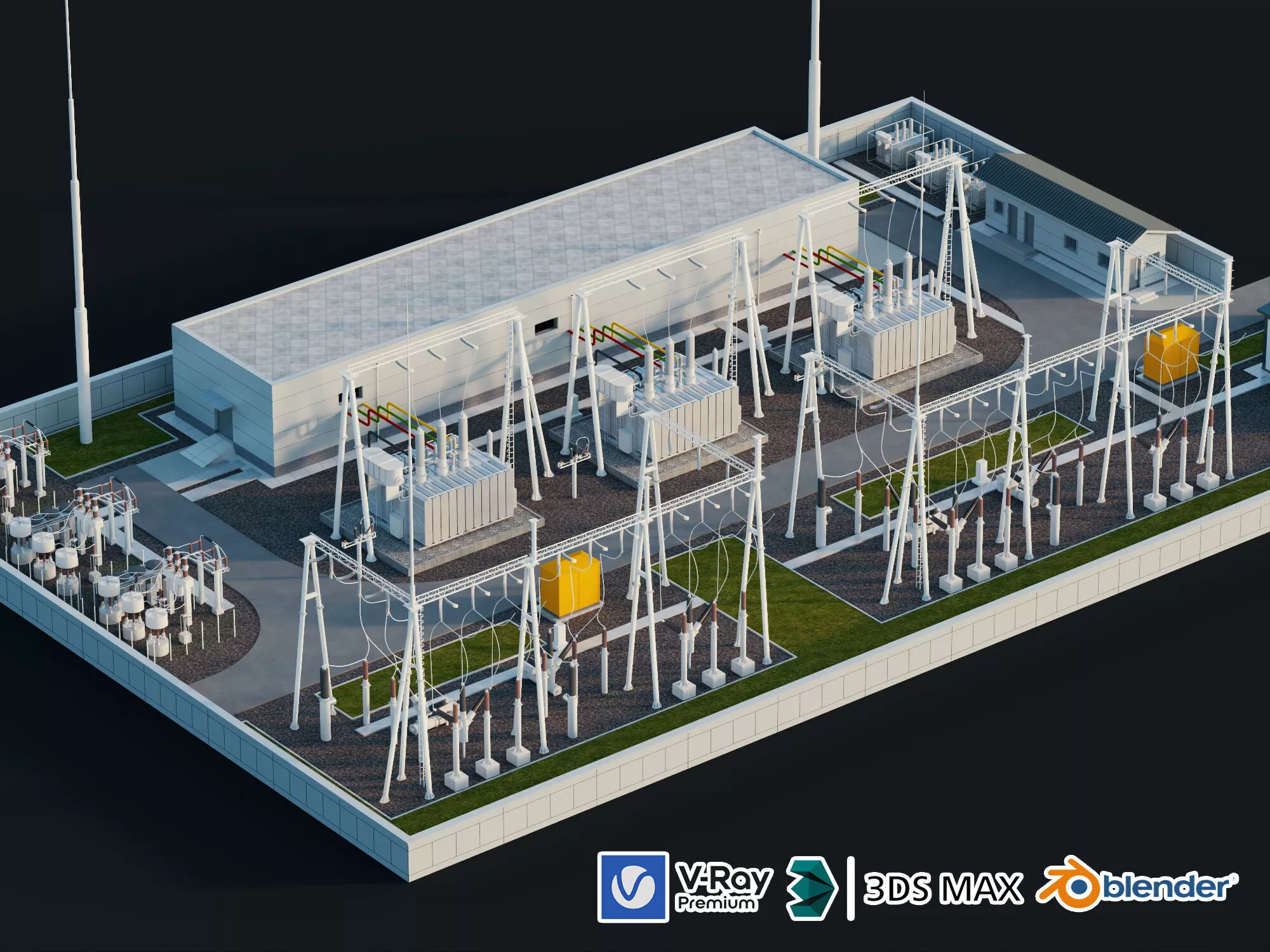 High Voltage Substation Power Station Equipment 3D Model 3D model