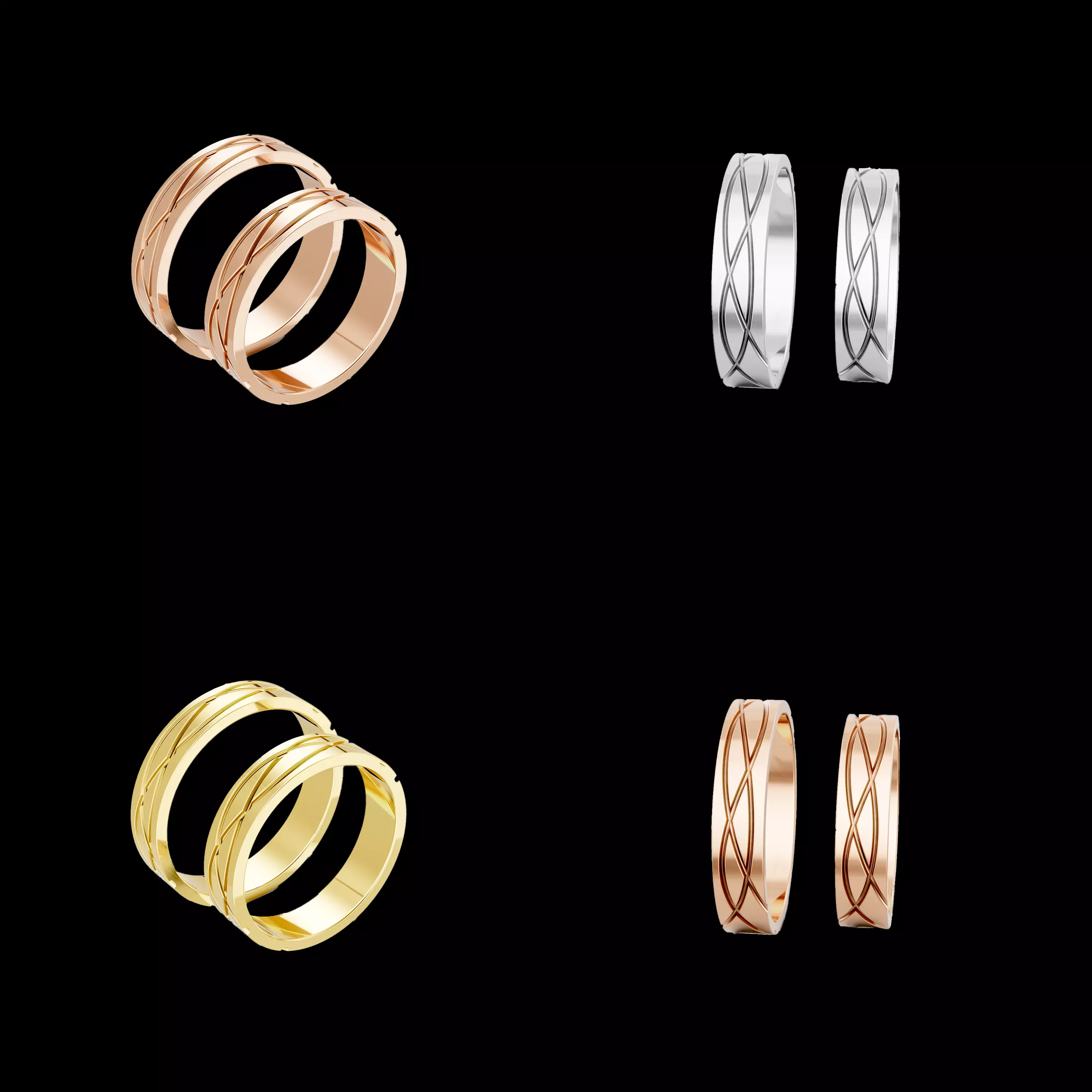Couple Wedding Band Ring CAD STL 3DM Matching Jewelry Design Set 3D print model