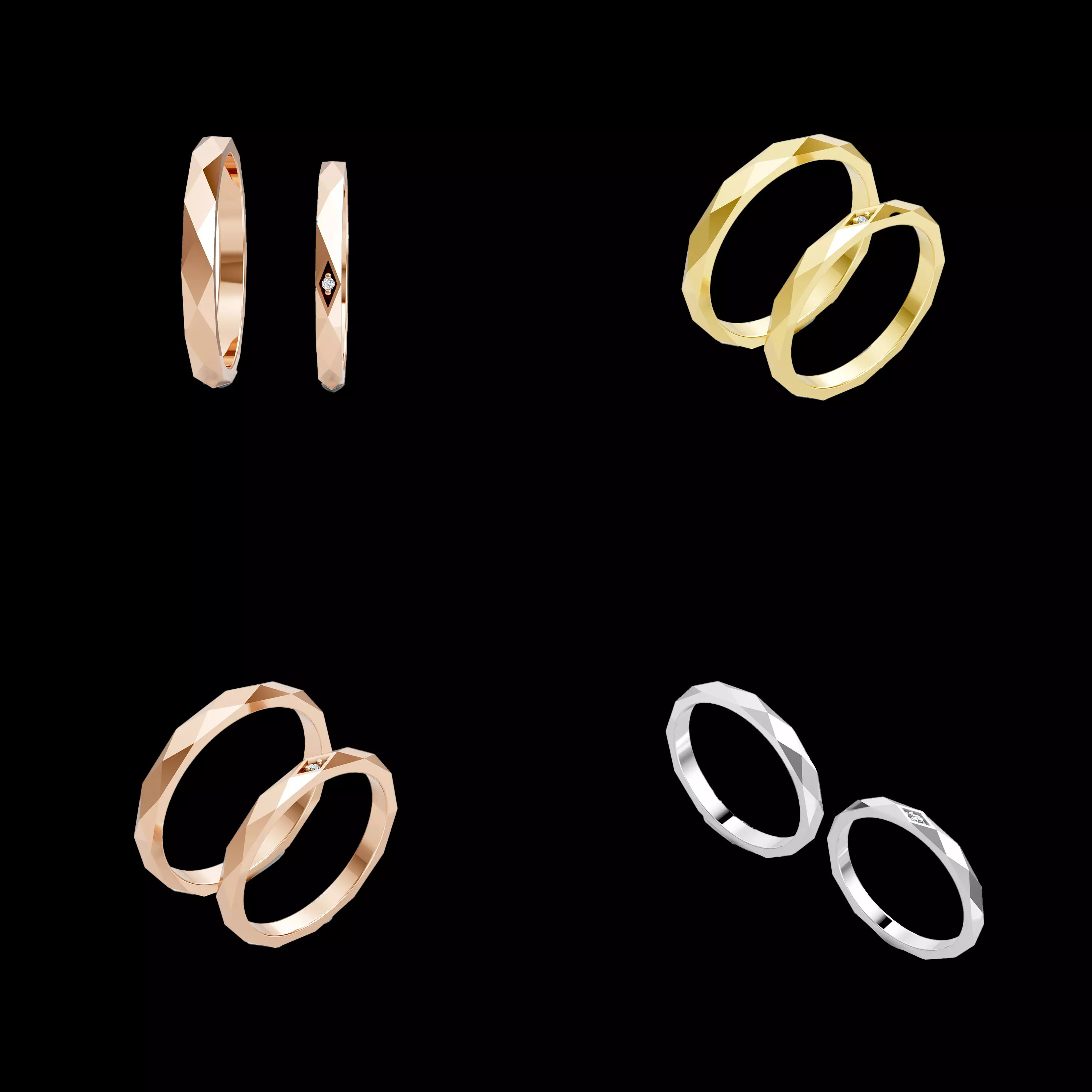 Faceted Couple Wedding Ring CAD STL 3DM Jewelry Set 3D print model