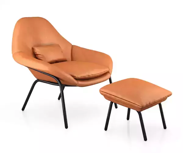 Rowan Leather Chair and Ottoman by West Elm 3D model