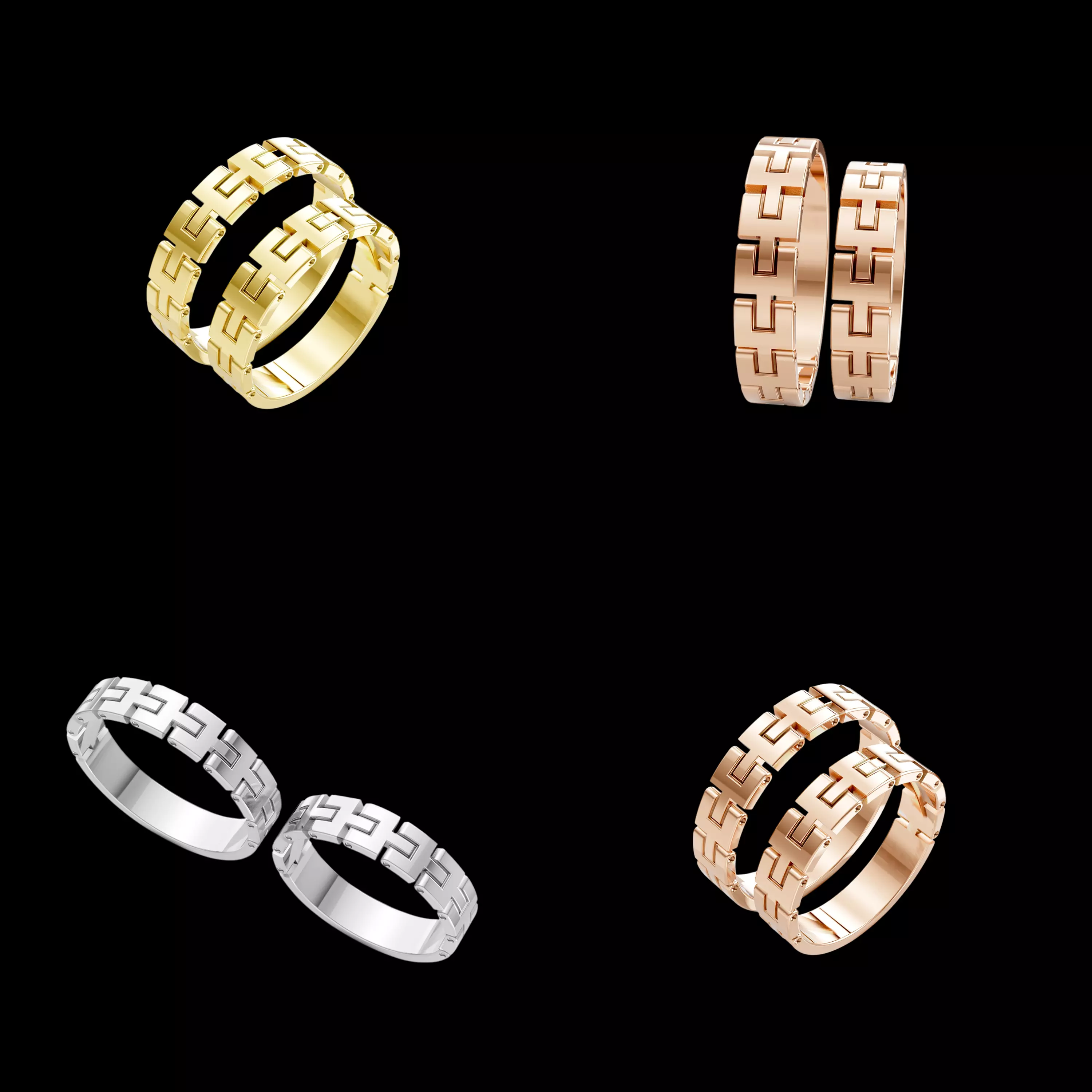Greek Key Couple Wedding Ring CAD STL 3DM Matching Band Design 3D print model