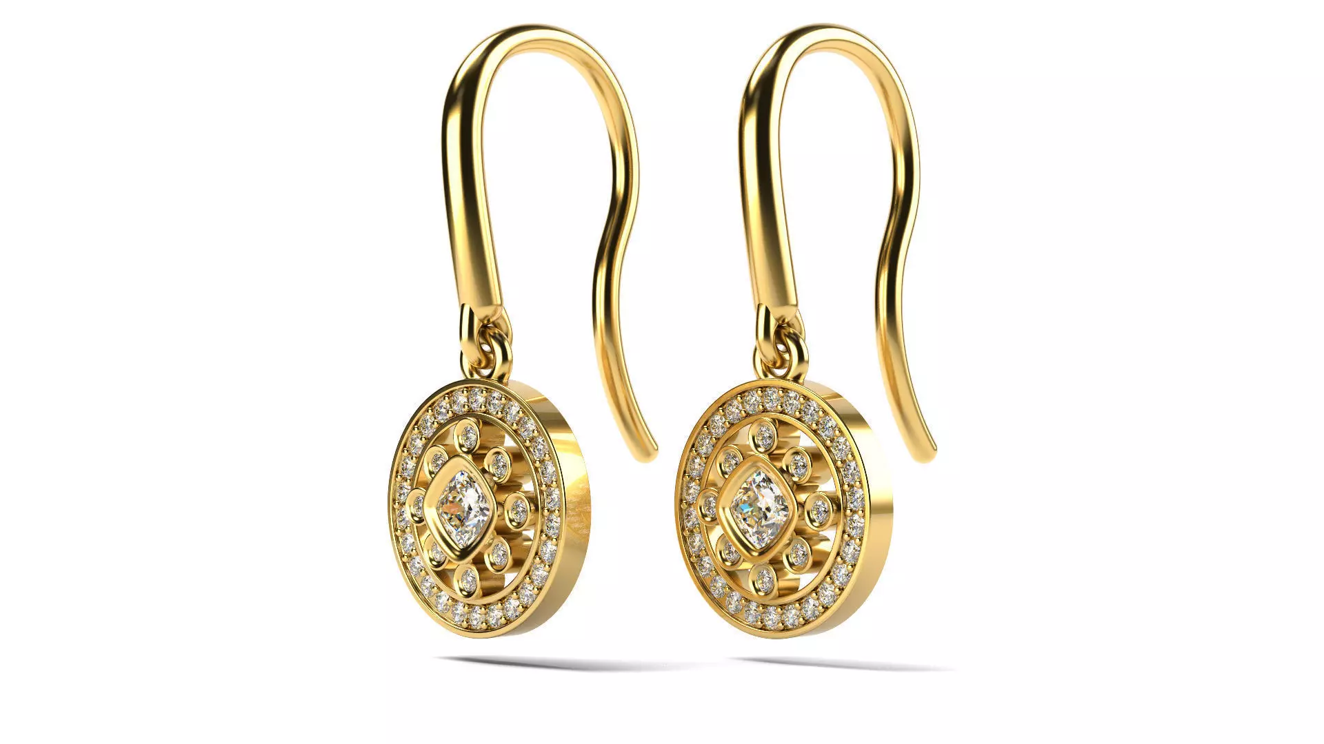 Cushion and Diamond Stud Earrings 3D print model_0