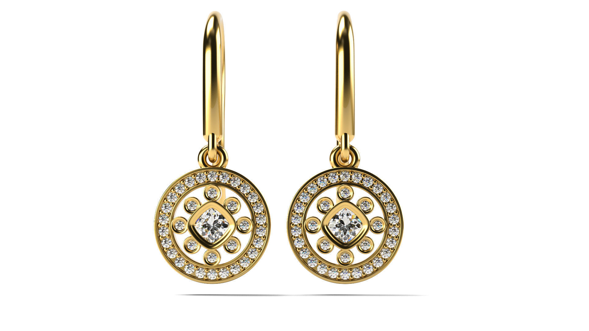 Cushion and Diamond Stud Earrings 3D print model_1