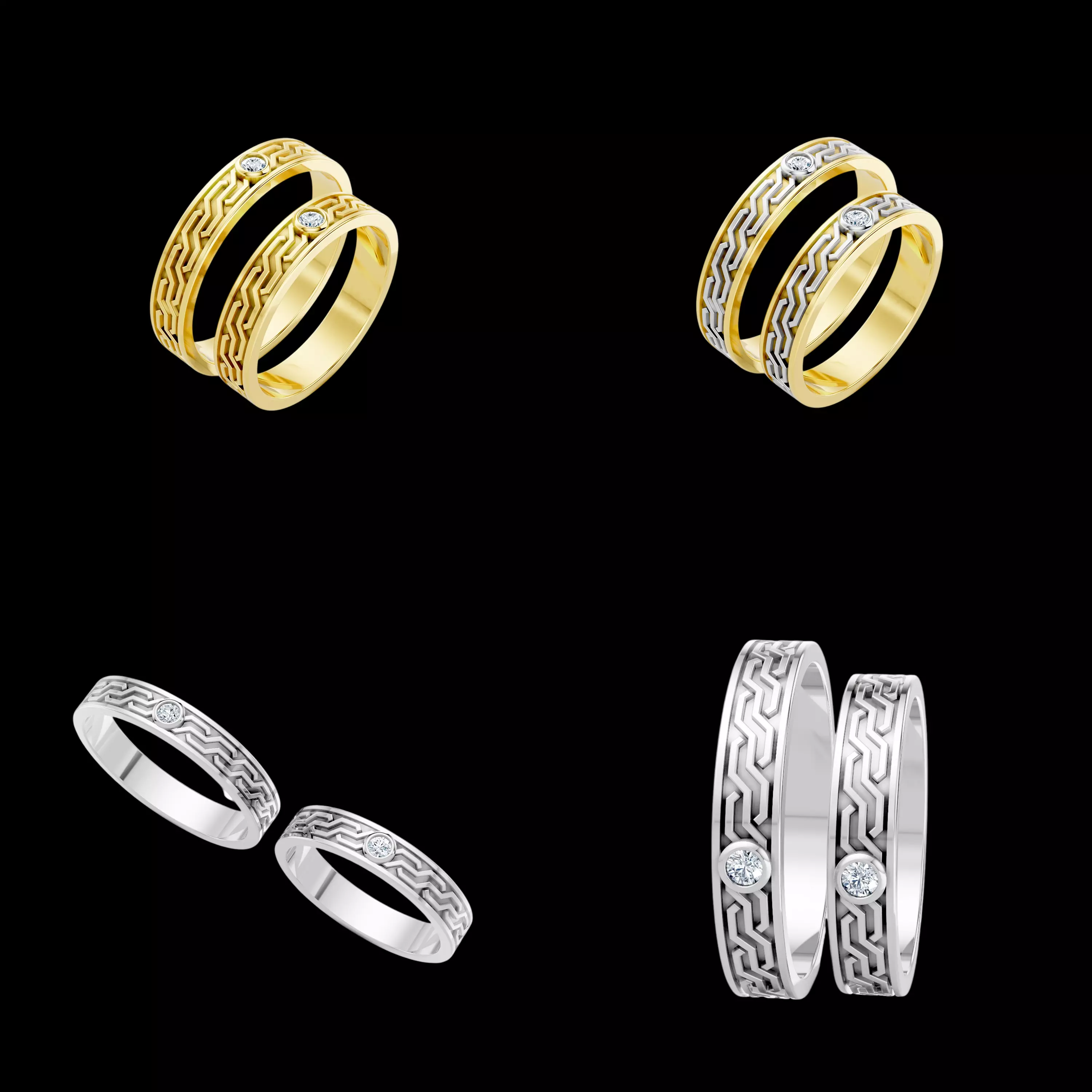 Greek Pattern Couple Ring CAD STL 3DM Band Design 3D print model