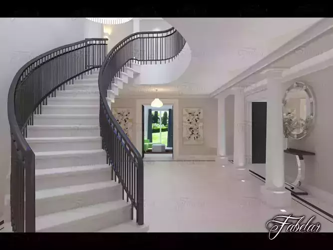 Hall staircase in modern home 3D model