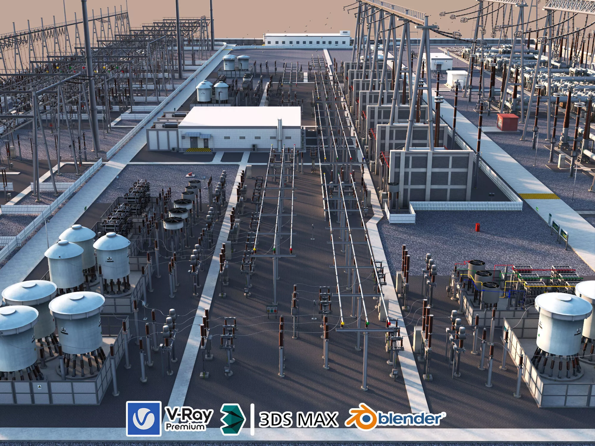 Large Electrical Substation Power Plant 3D Model 3D model