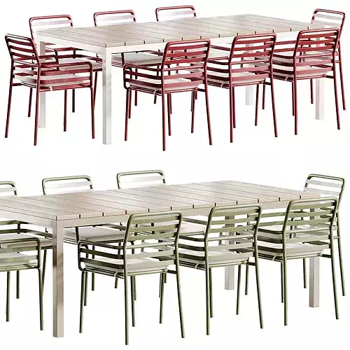 Set Tavolo Rio Alu Doga Armchair Low-poly 3D model 4