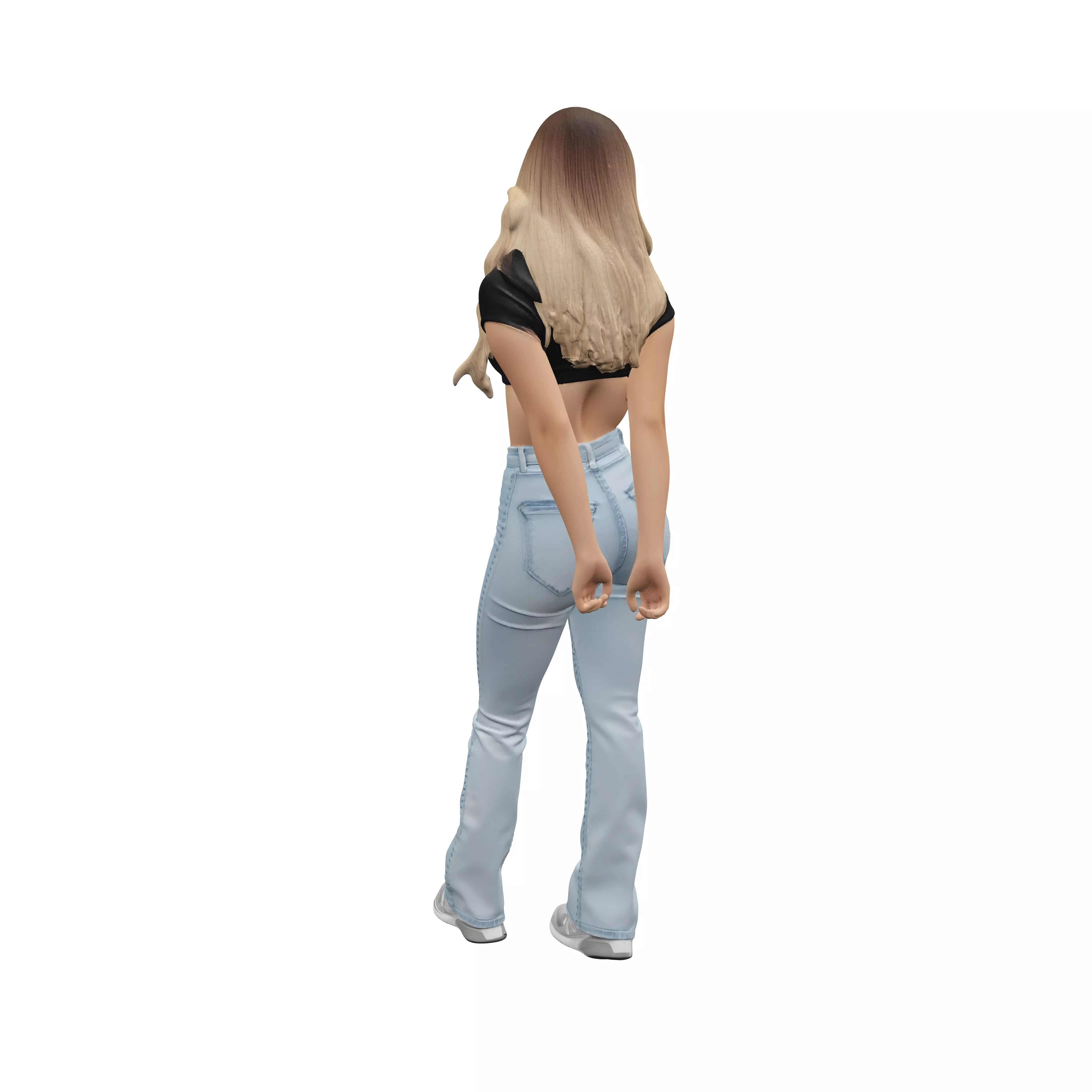 Blonde in Black Crop Top and Light Jeans 3D model