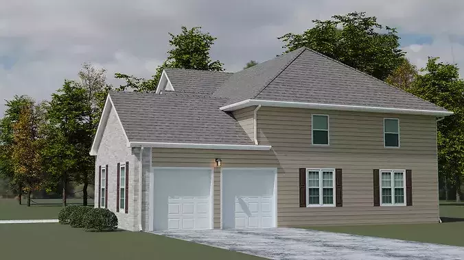 Low Poly American Suburban House 01 Low-poly 3D model 2