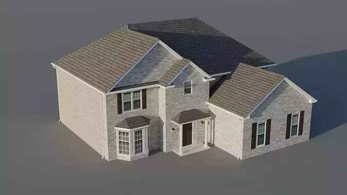 Low Poly American Suburban House 01 Low-poly 3D model 4
