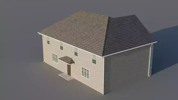 Low Poly American Suburban House 01 Low-poly 3D model 6