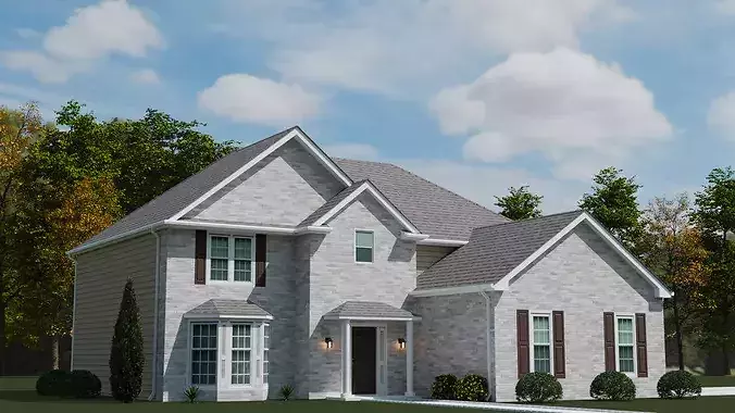 Low Poly American Suburban House 01 Low-poly 3D model
