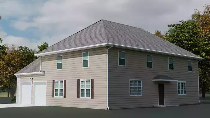 Low Poly American Suburban House 01 Low-poly 3D model 3