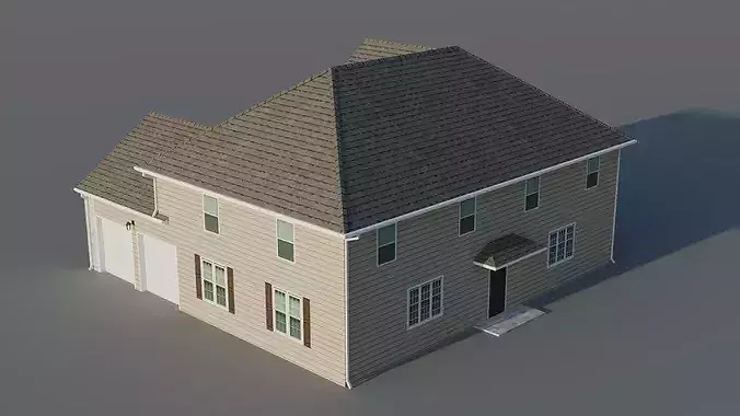 Low Poly American Suburban House 01 Low-poly 3D model 5