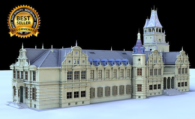 Castle building with towers and turrets 3D model