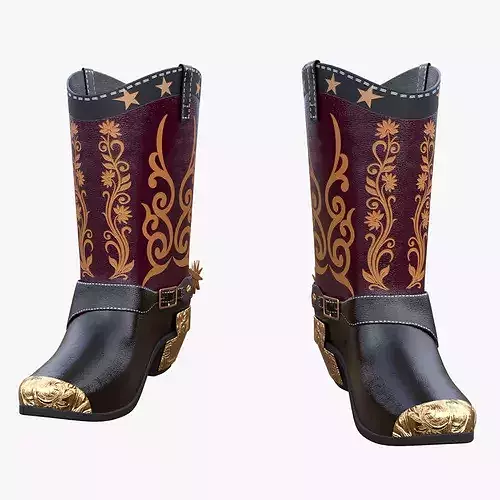 Ornate Western Cowboy Boots with Spurs PBR