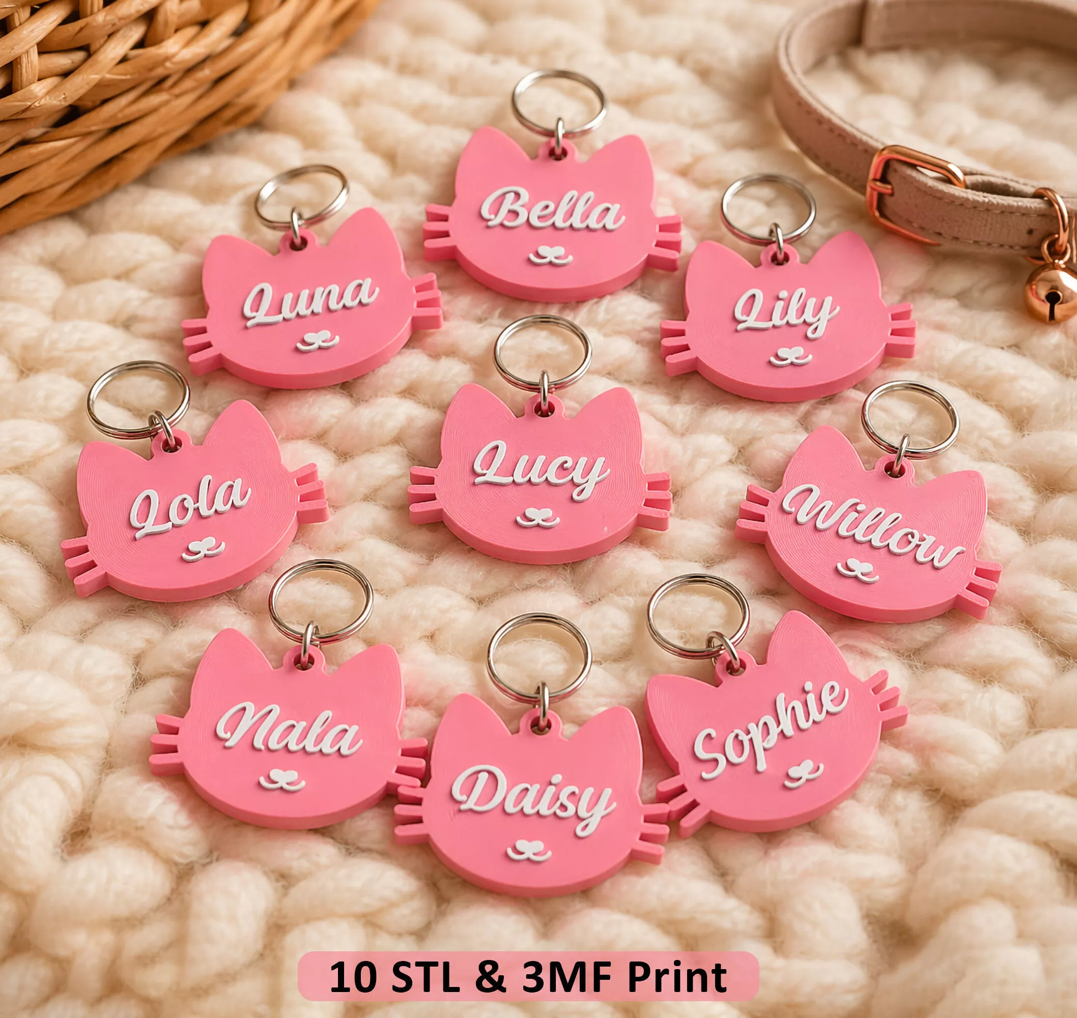 Personalized Cat Name Tag Keychain STL Bundle 3D print model