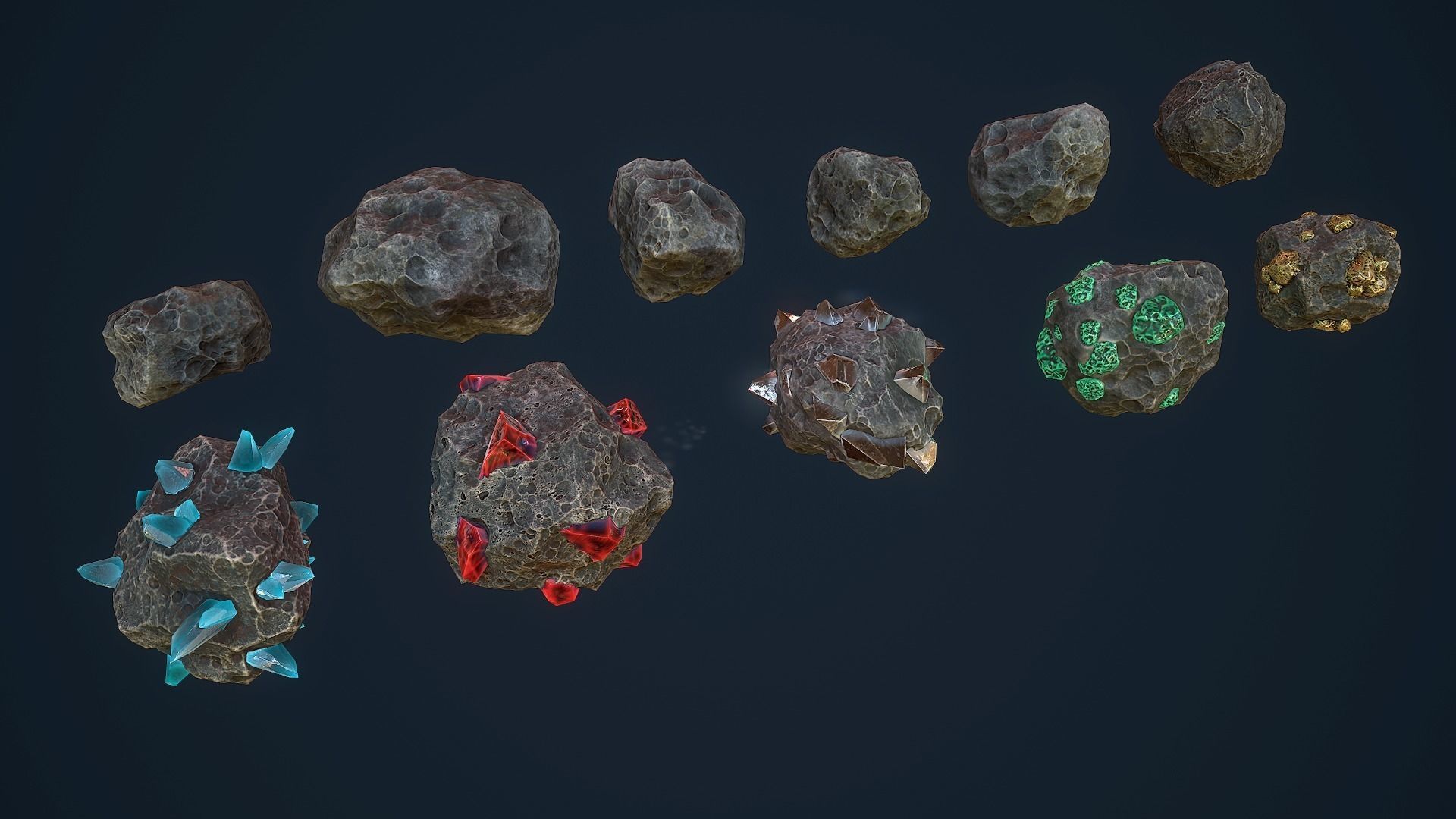 Asteroids -Meteorite PBR Low-poly 3D model_5