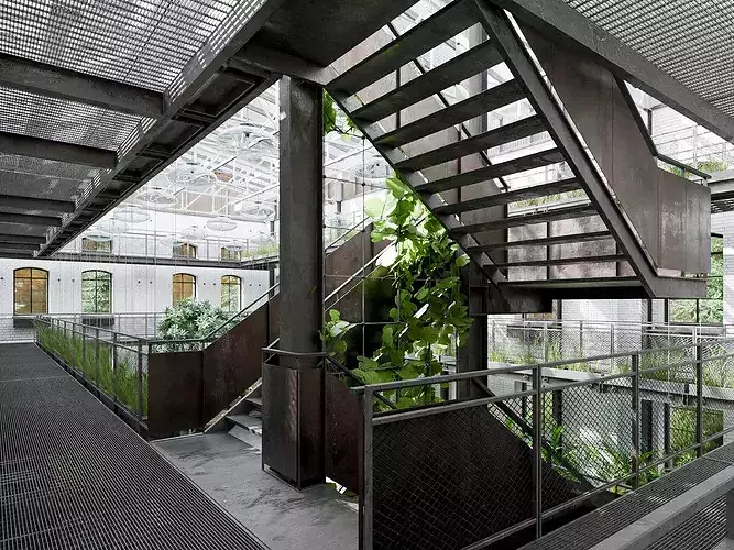 Industrial Glass Atrium Interior and Exterior Low-poly 3D model 6