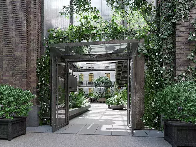 Industrial Glass Atrium Interior and Exterior Low-poly 3D model 7