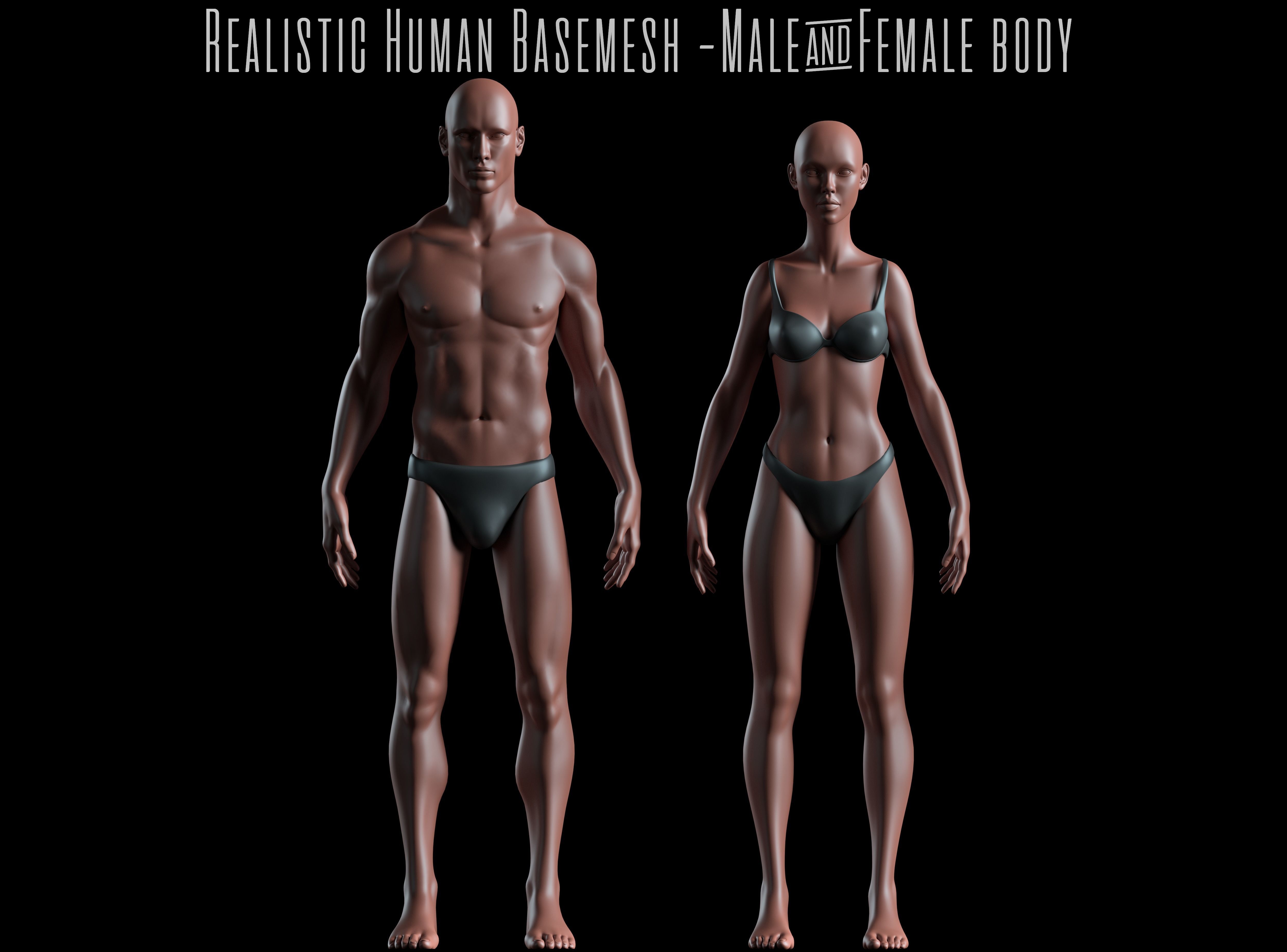 Realistic Human Basemesh - Rigged - UVMapped - Man and Woman Low-poly 3D model_1
