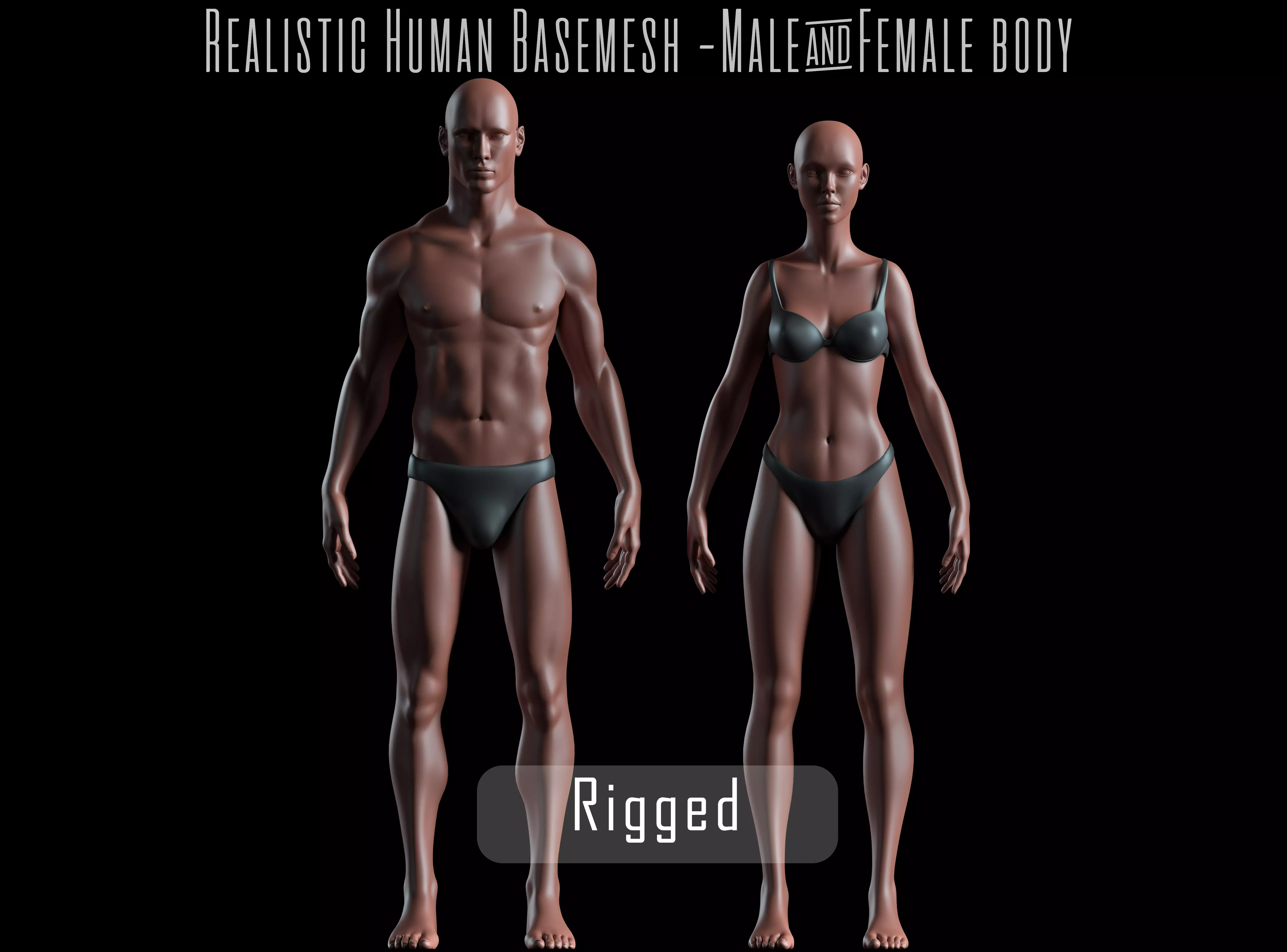 Realistic Human Basemesh - Rigged - UVMapped - Man and Woman Low-poly 3D model_0