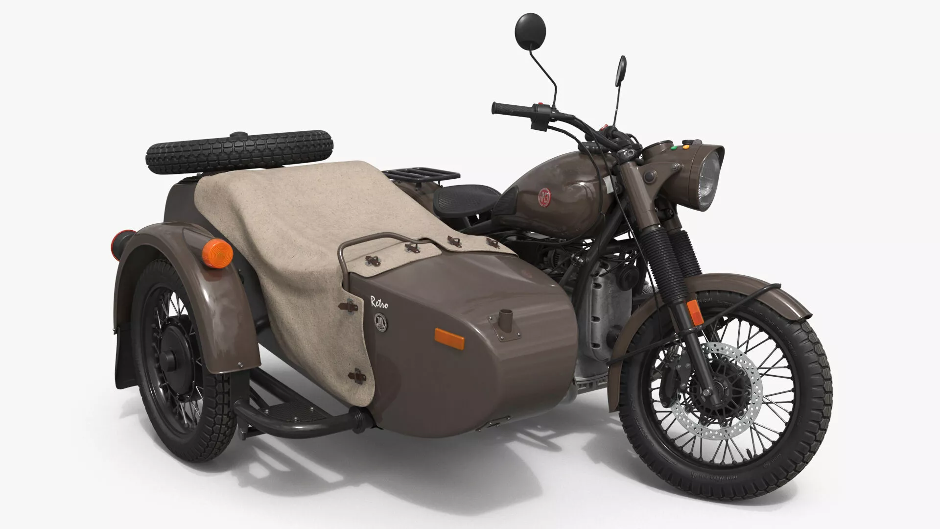 Ural M70 Sidecar Motorcycle Brown Rigged 3D model