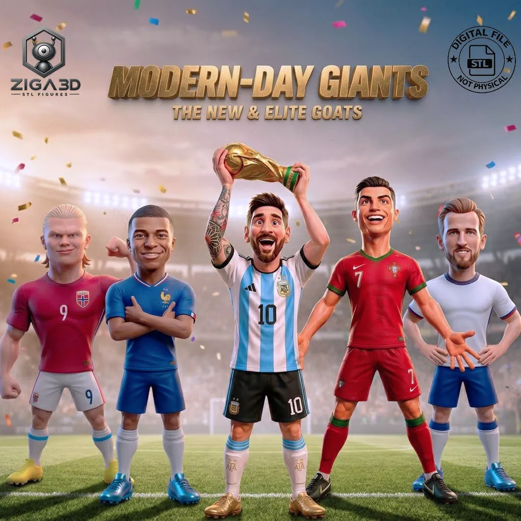5 Elite Football Star Figures Chibi Sports Miniatures 3D print model