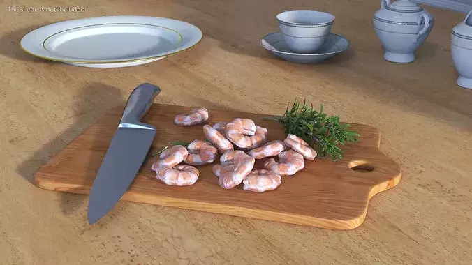 Shrimps on Chopping Board 3D model 4