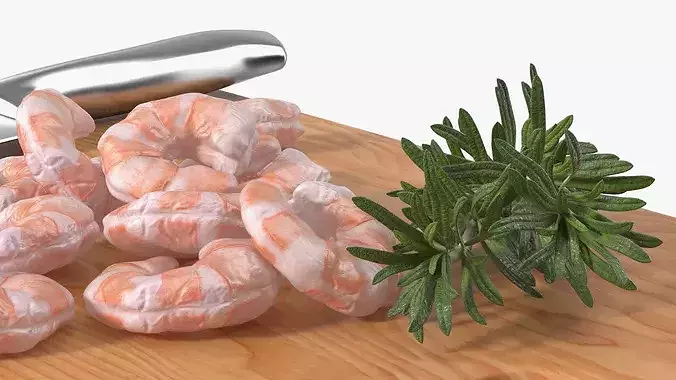 Shrimps on Chopping Board 3D model 7