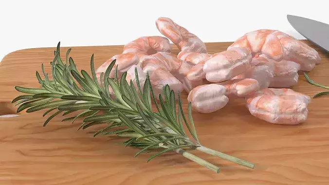 Shrimps on Chopping Board 3D model 6