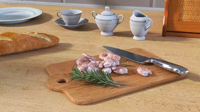 Shrimps on Chopping Board 3D model 3