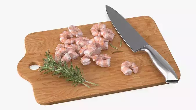 Shrimps on Chopping Board 3D model