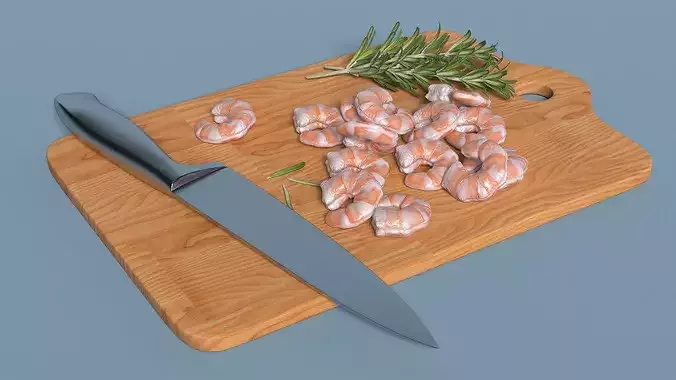 Shrimps on Chopping Board 3D model 5