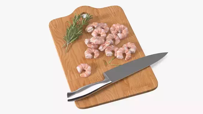 Shrimps on Chopping Board 3D model 2