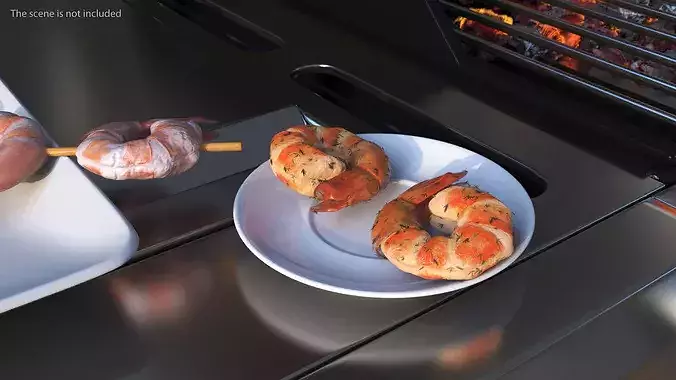 Cooked Shrimp with Tail 3D model 2