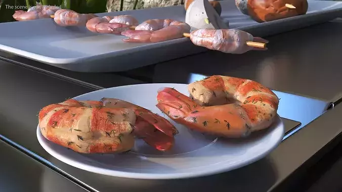 Cooked Shrimp with Tail 3D model 3