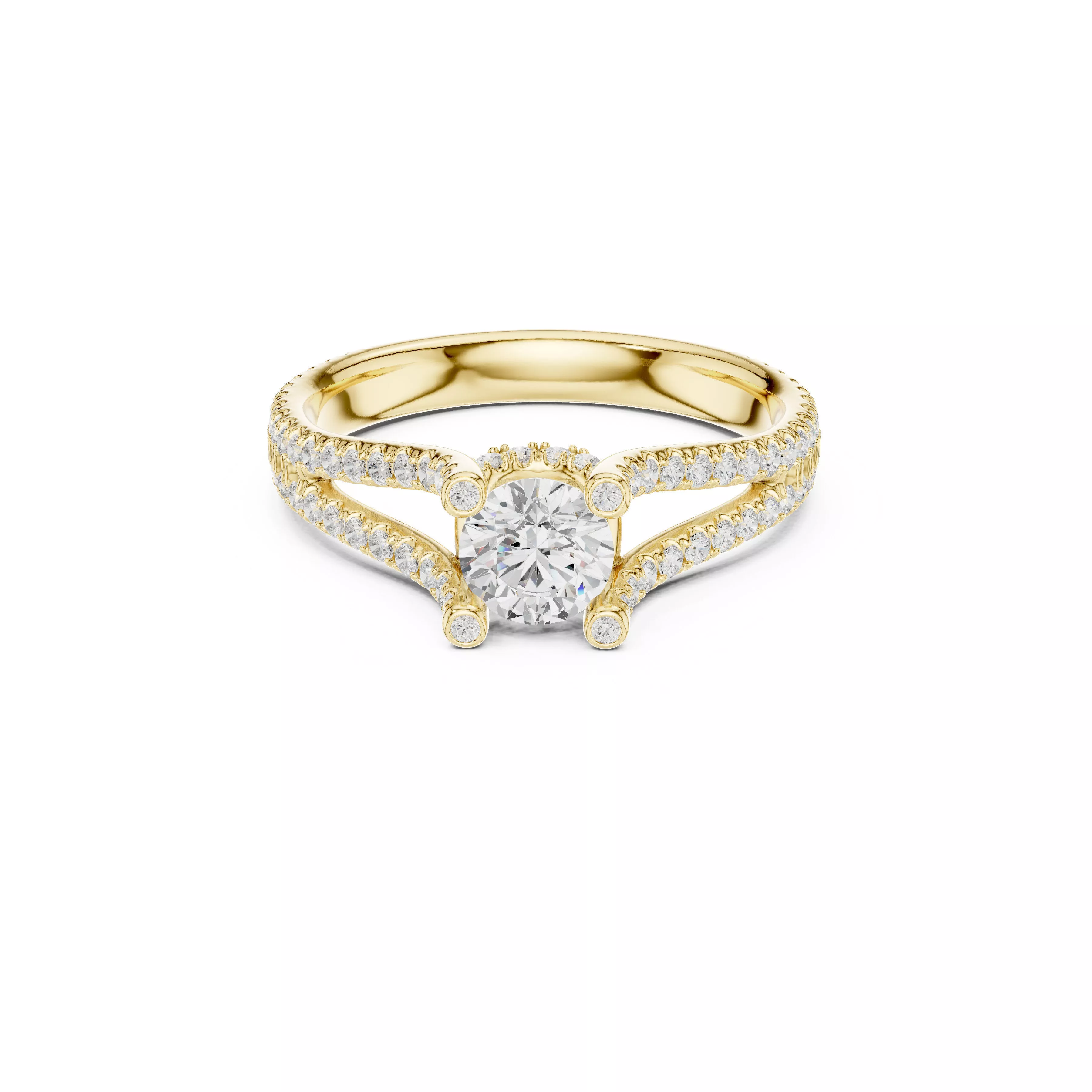 Round Split Shank Pave Engagement Ring CAD 3D print model