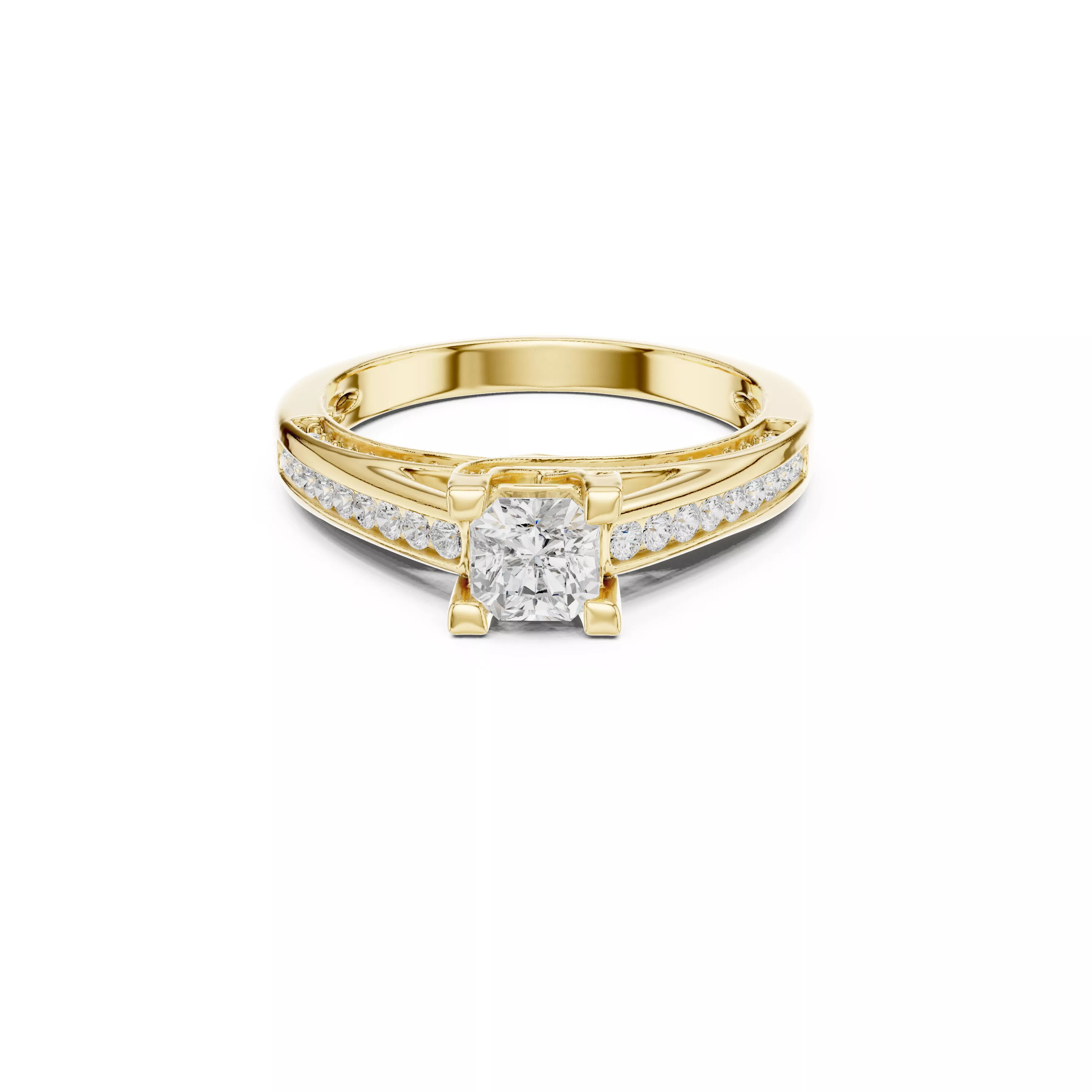 Princess Cut Solitaire Diamond Engagement Ring CAD 3D print model