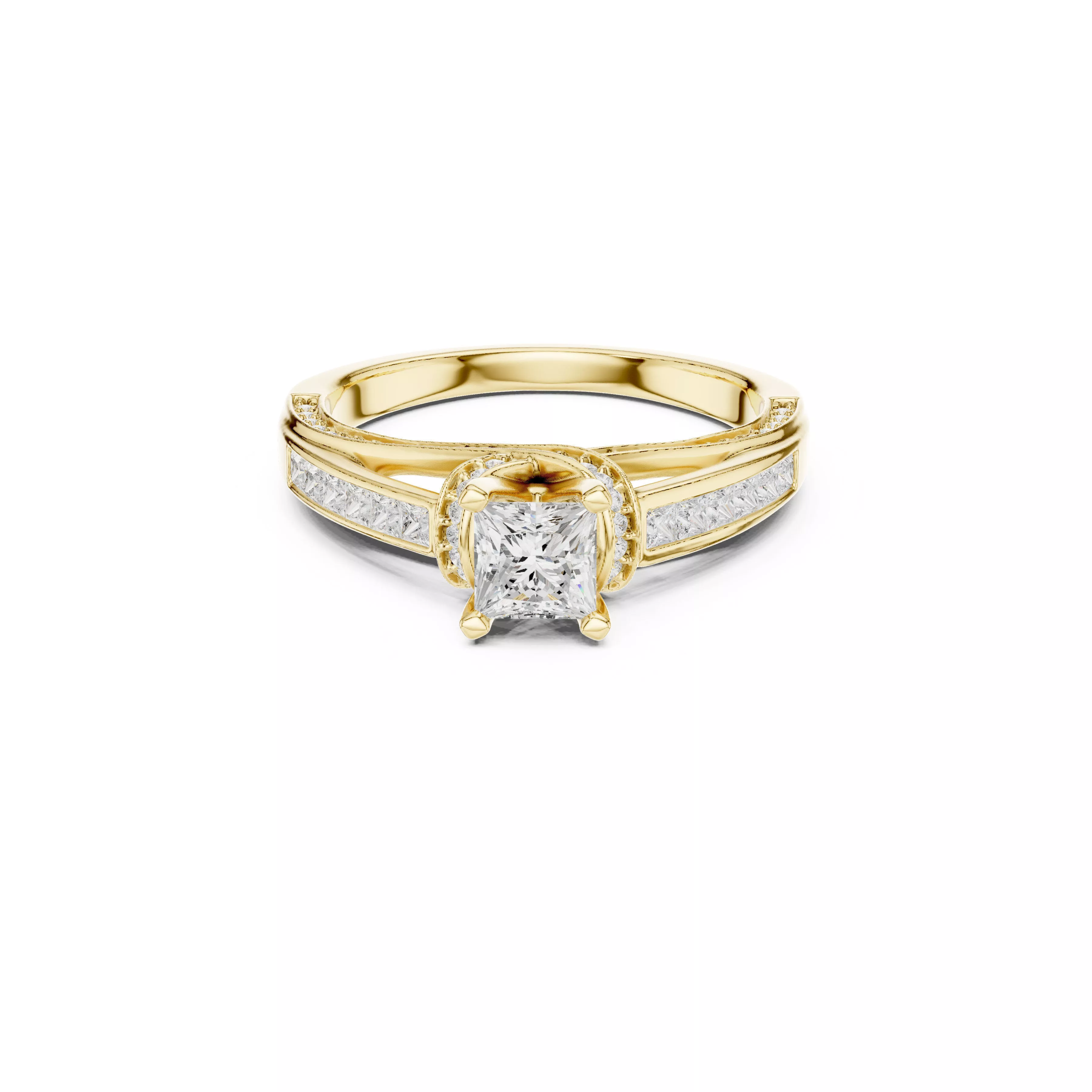 Princess Cut Channel Set Diamond Engagement Ring CAD 3D print model