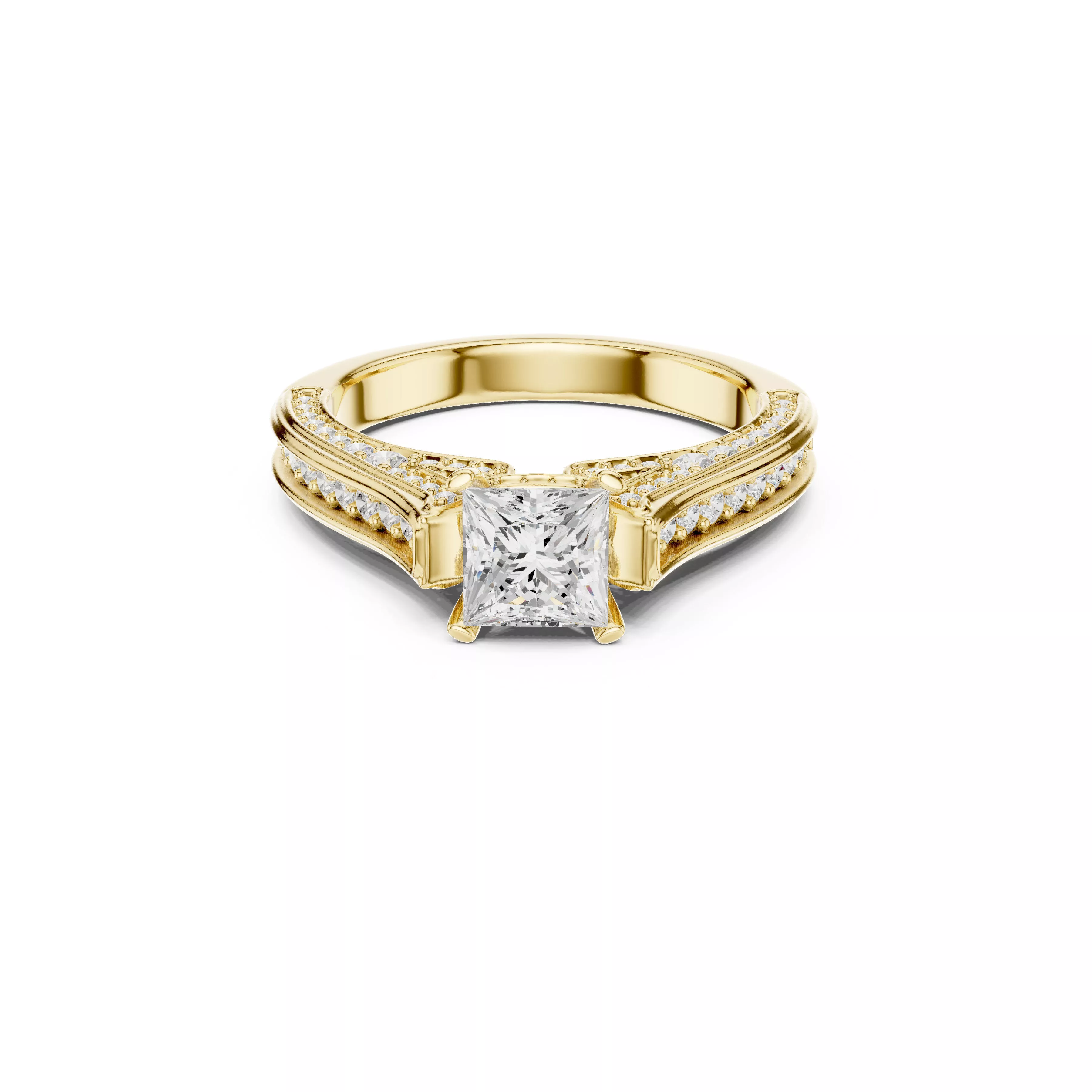 Princess Cut Solitaire Diamond Engagement Ring CAD 3D print model