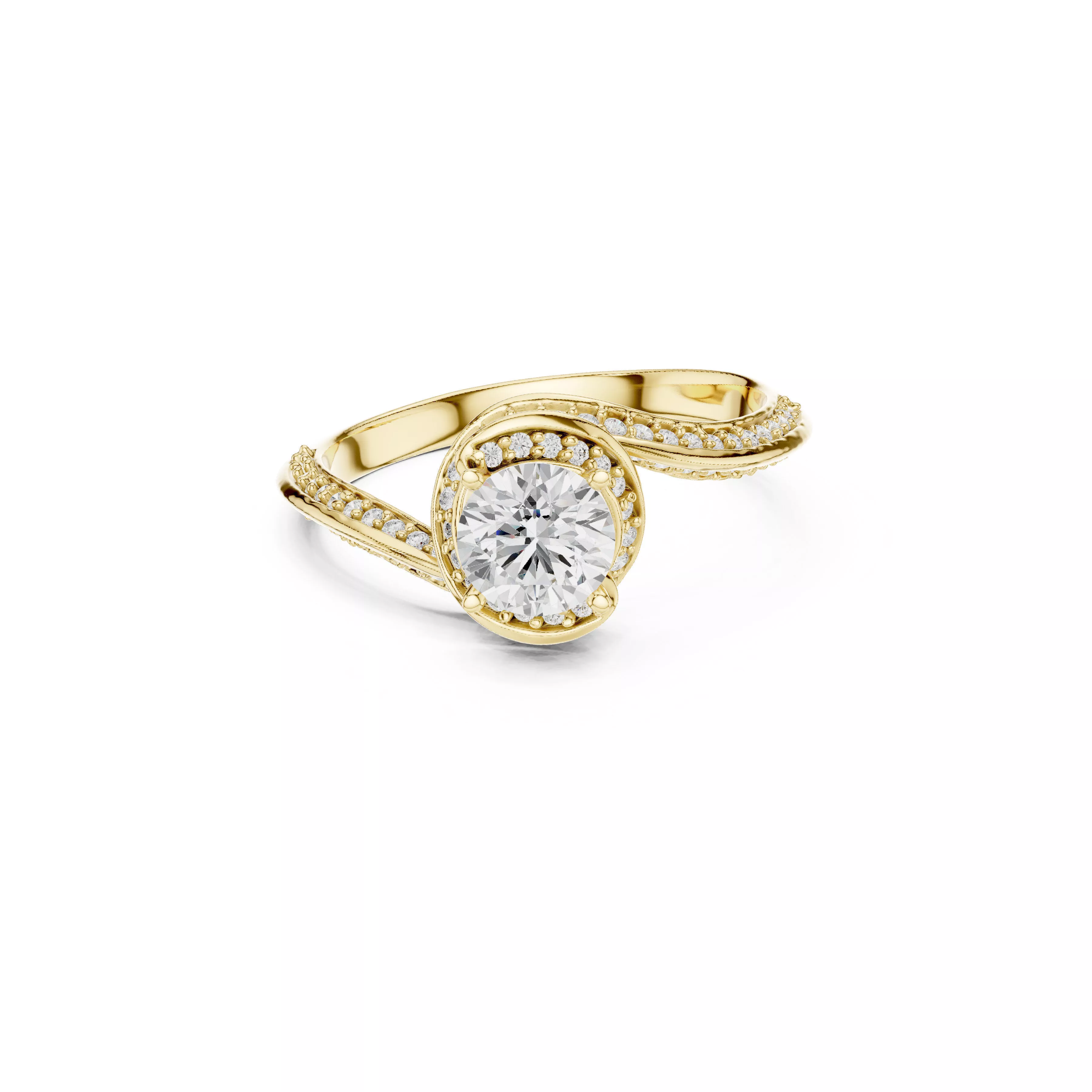 Round Halo Swirl Diamond Engagement Ring CAD 3D print model