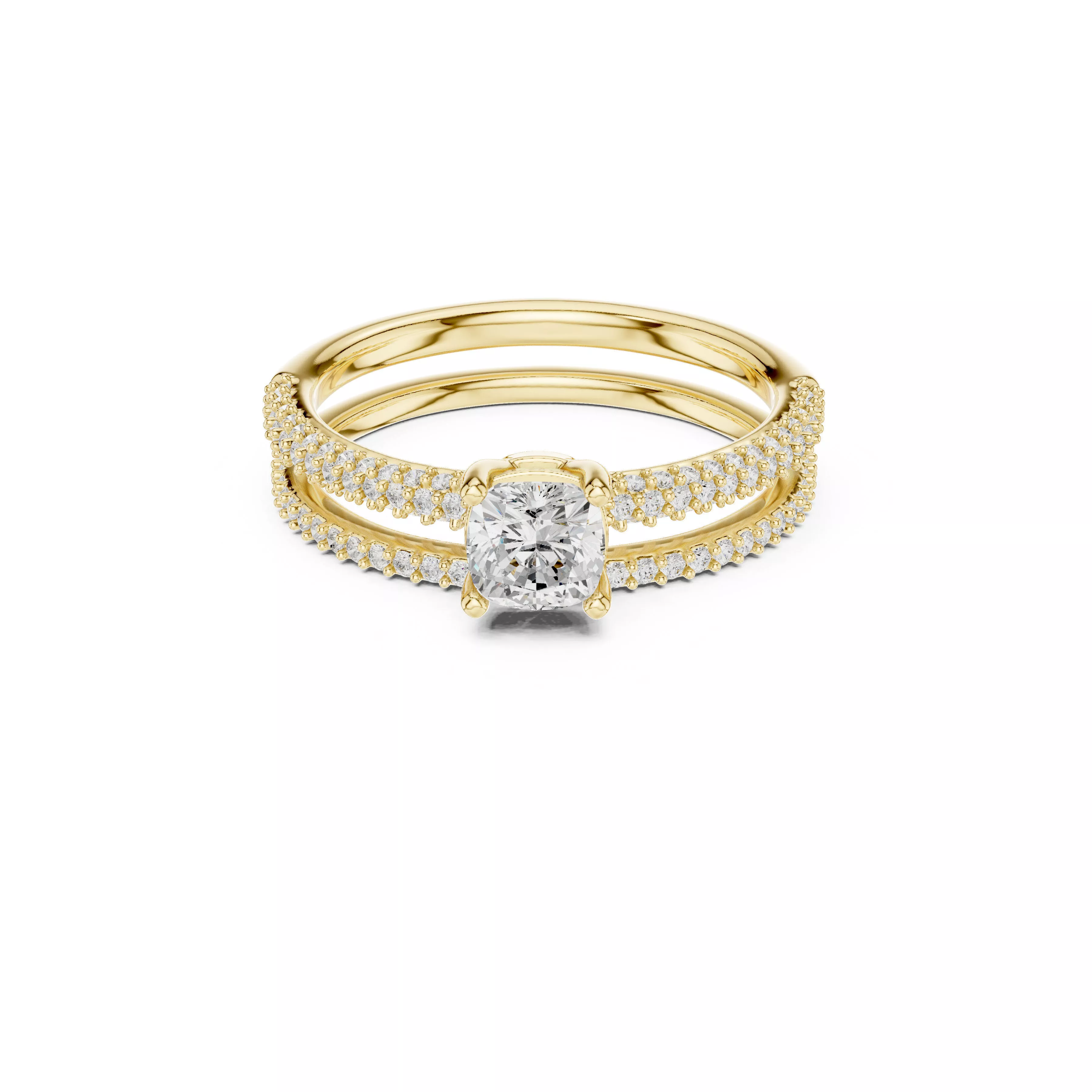 Cushion Cut Solitaire Diamond Engagement Ring CAD 3D print model