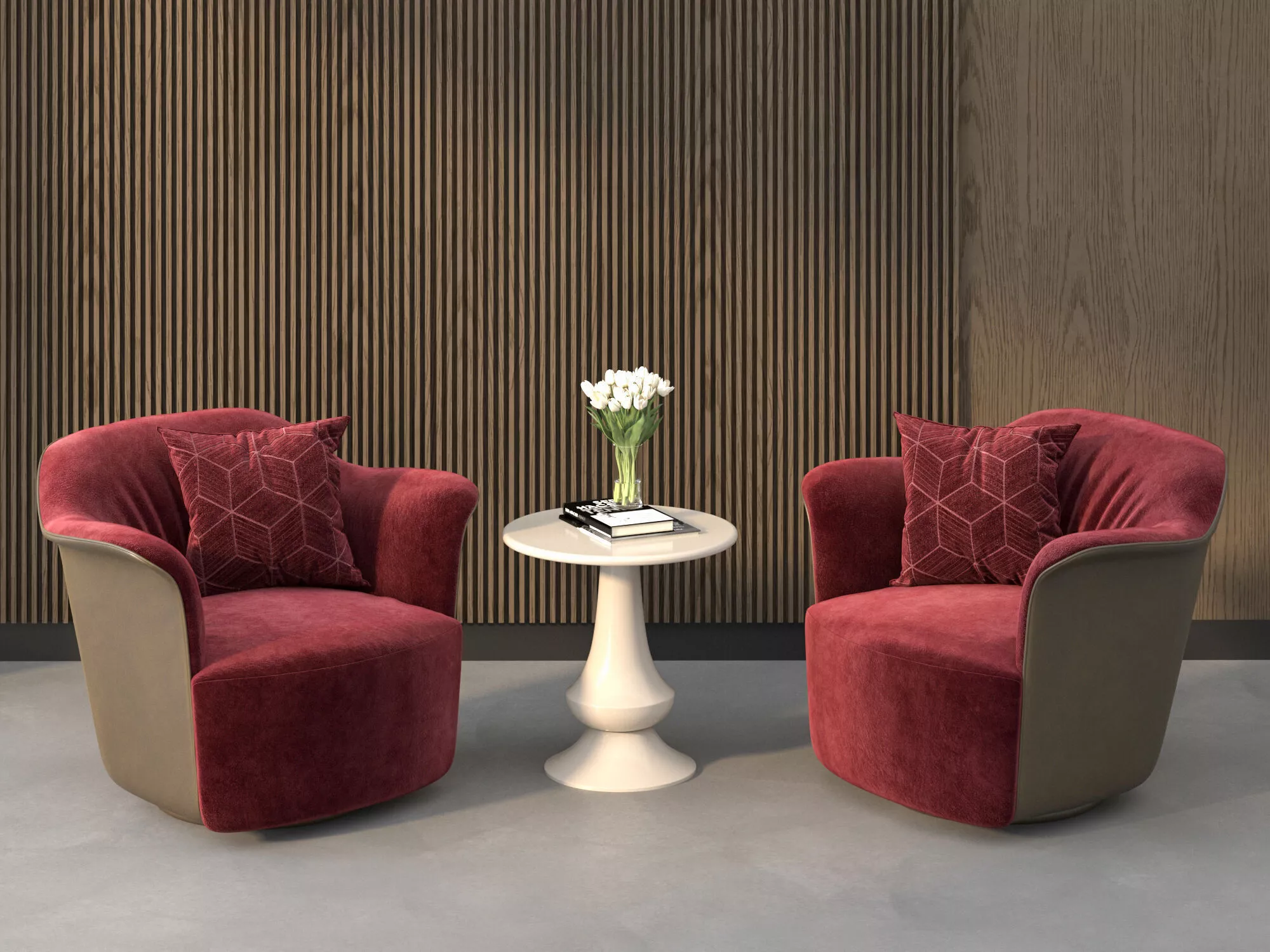 Modern Velvet Lounge Chair Set with Round Table 3D Model 3D model