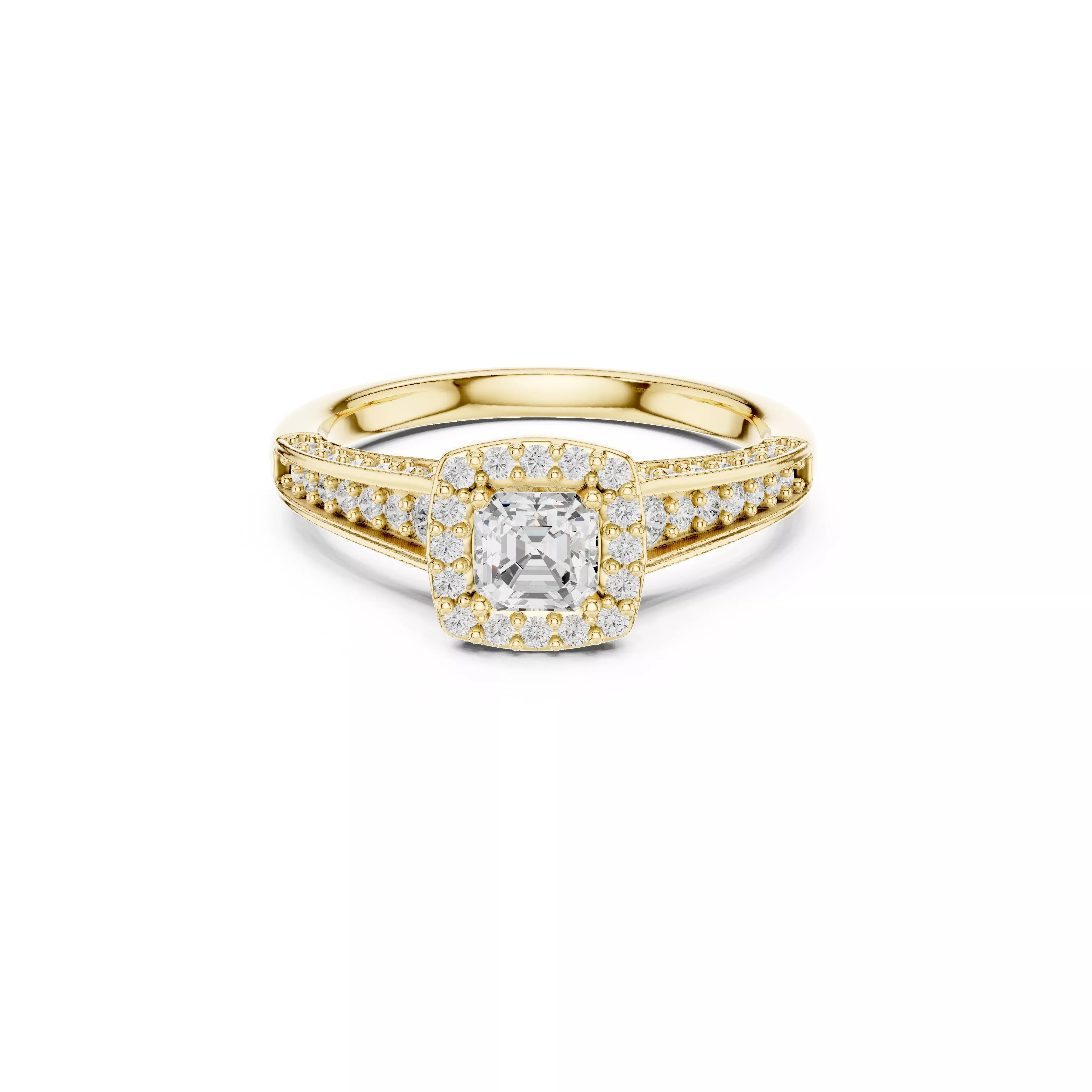 Asscher Cut Halo Diamond Engagement Ring CAD 3D print model