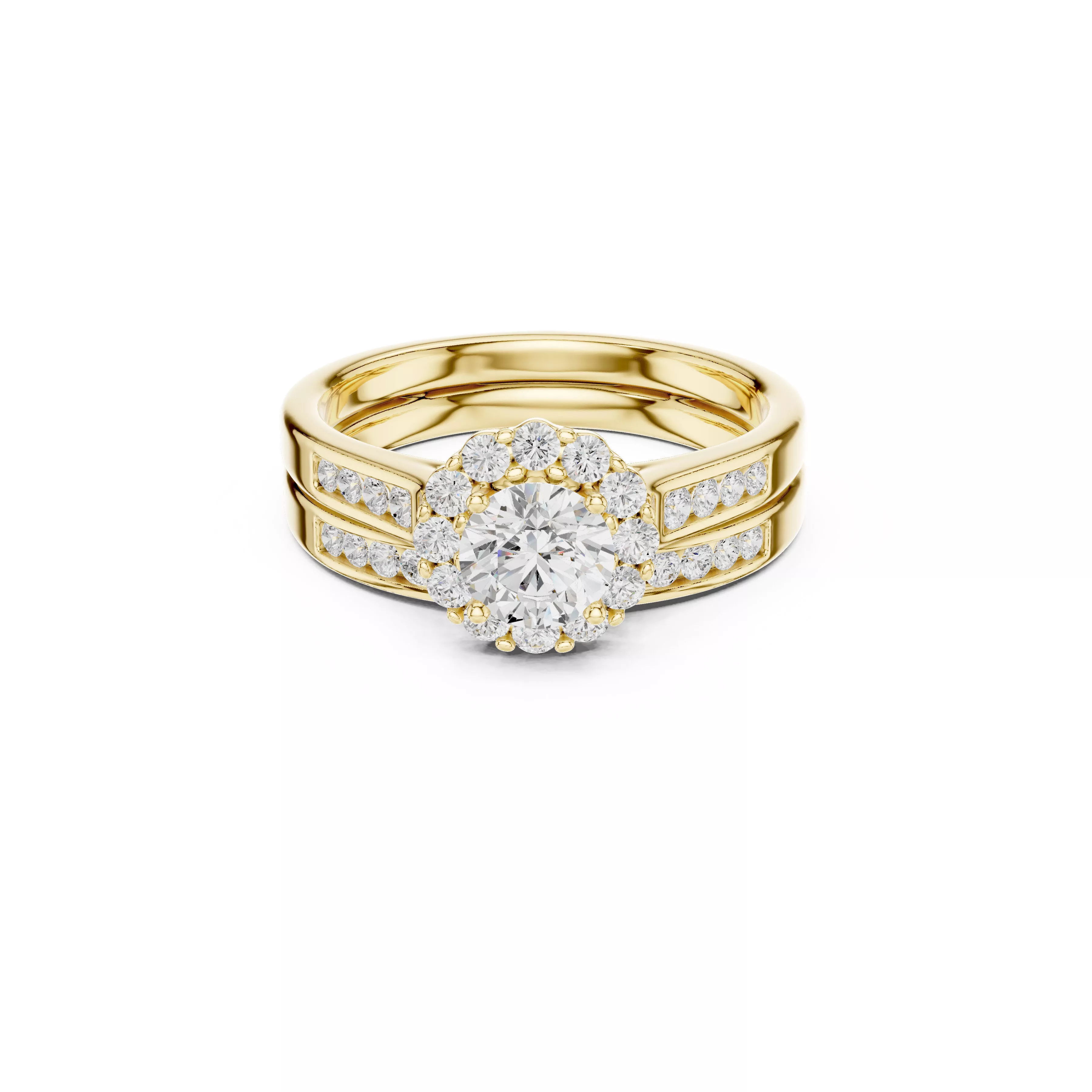 Double Channel Halo Diamond Engagement Ring CAD 3D print model