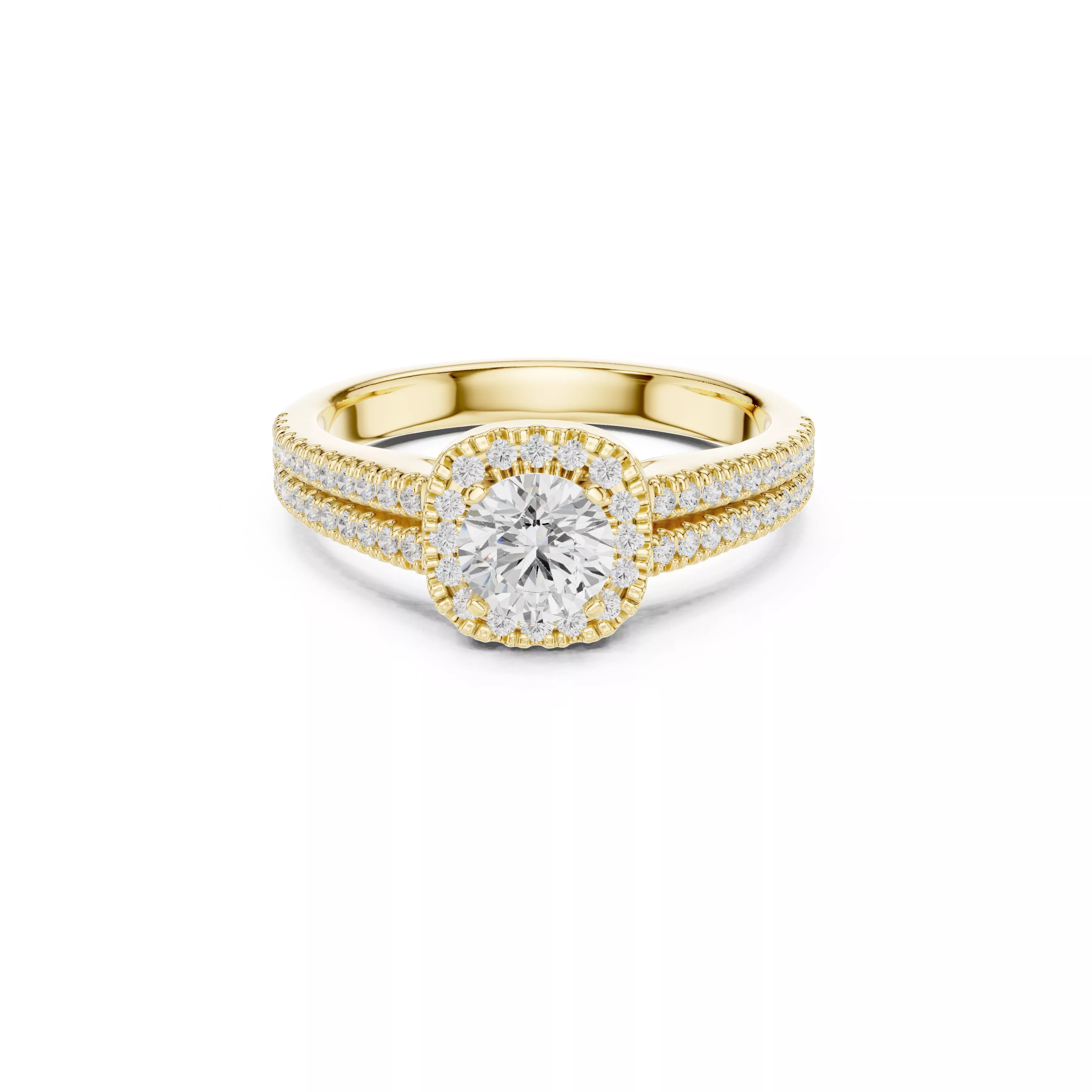 Double Pave Split Shank Halo Engagement Ring CAD 3D print model