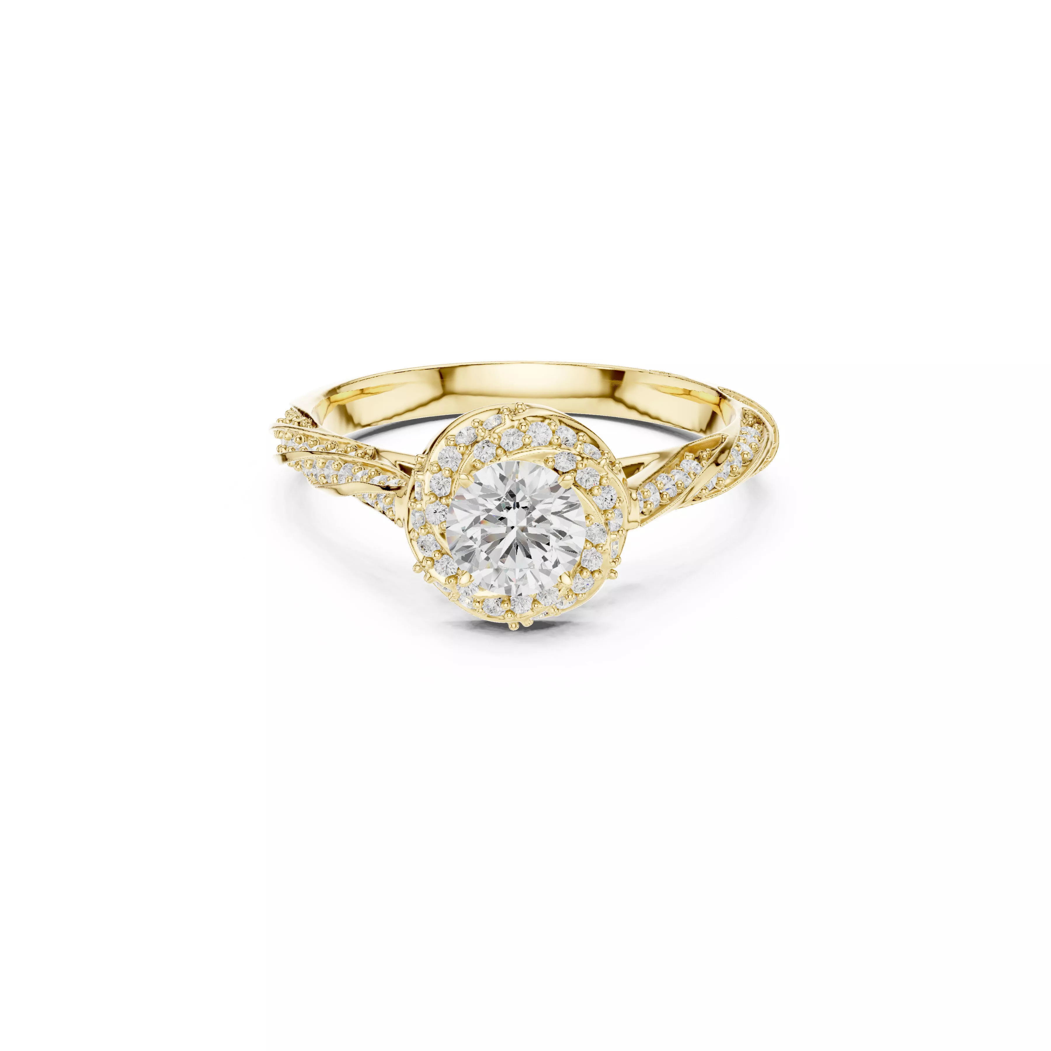 Twisted Halo Diamond Engagement Ring CAD 3D print model